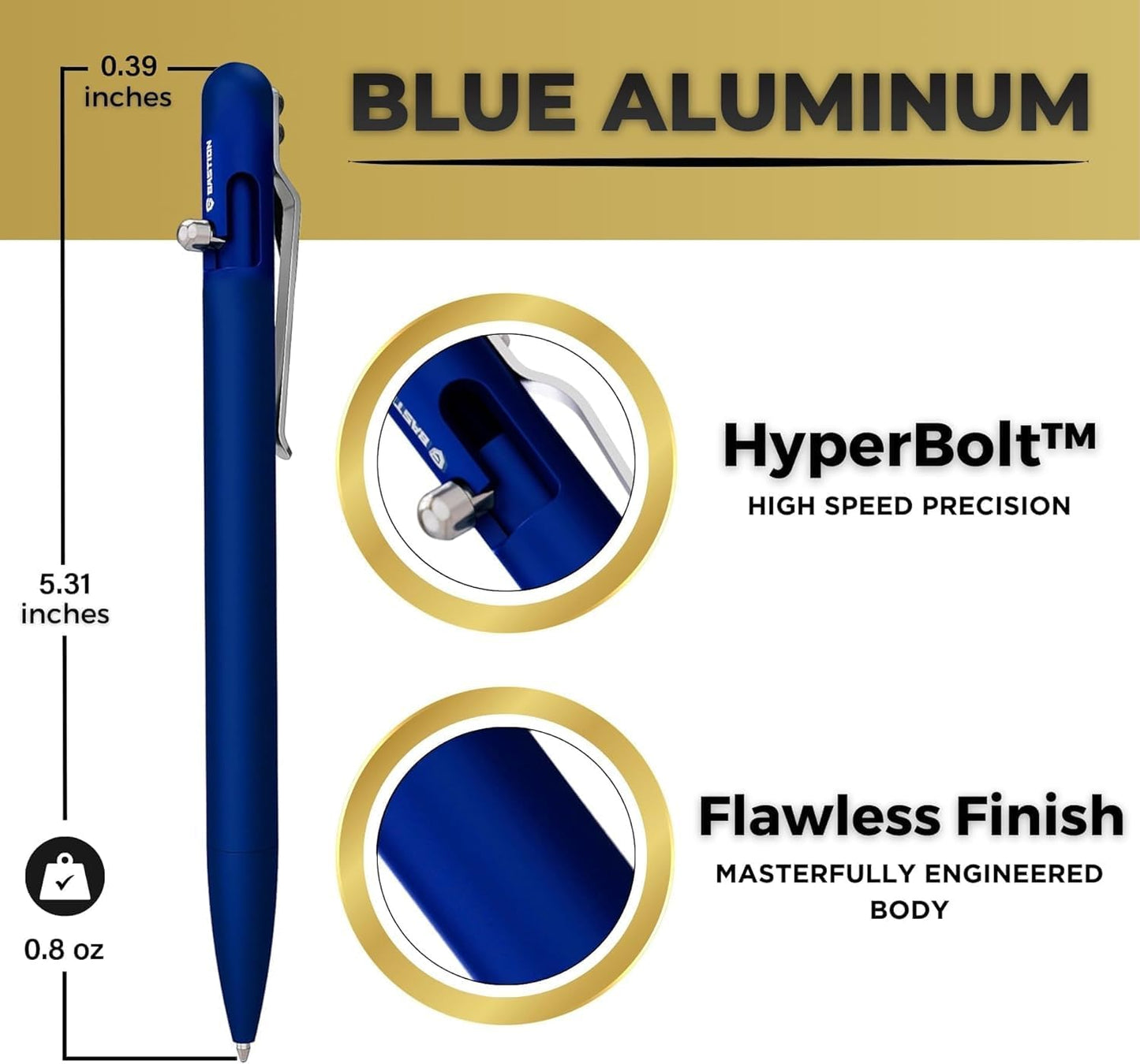 BASTION® Luxury Slim Bolt Action Pen, Lightweight Aluminum EDC Pen with Fine Tip, Professional Ballpoint Pen for School and Work - Blue