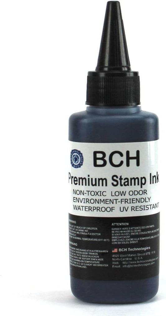 BCH Premium Black Stamp Ink Refill | Quick-Dry Permanent & Waterproof Ink Formula for Self Inking Rubber Stamps, Stamp Pads, Notary Supplies, Stamp Ink | 2.5 oz Bottle – Office & Business Use