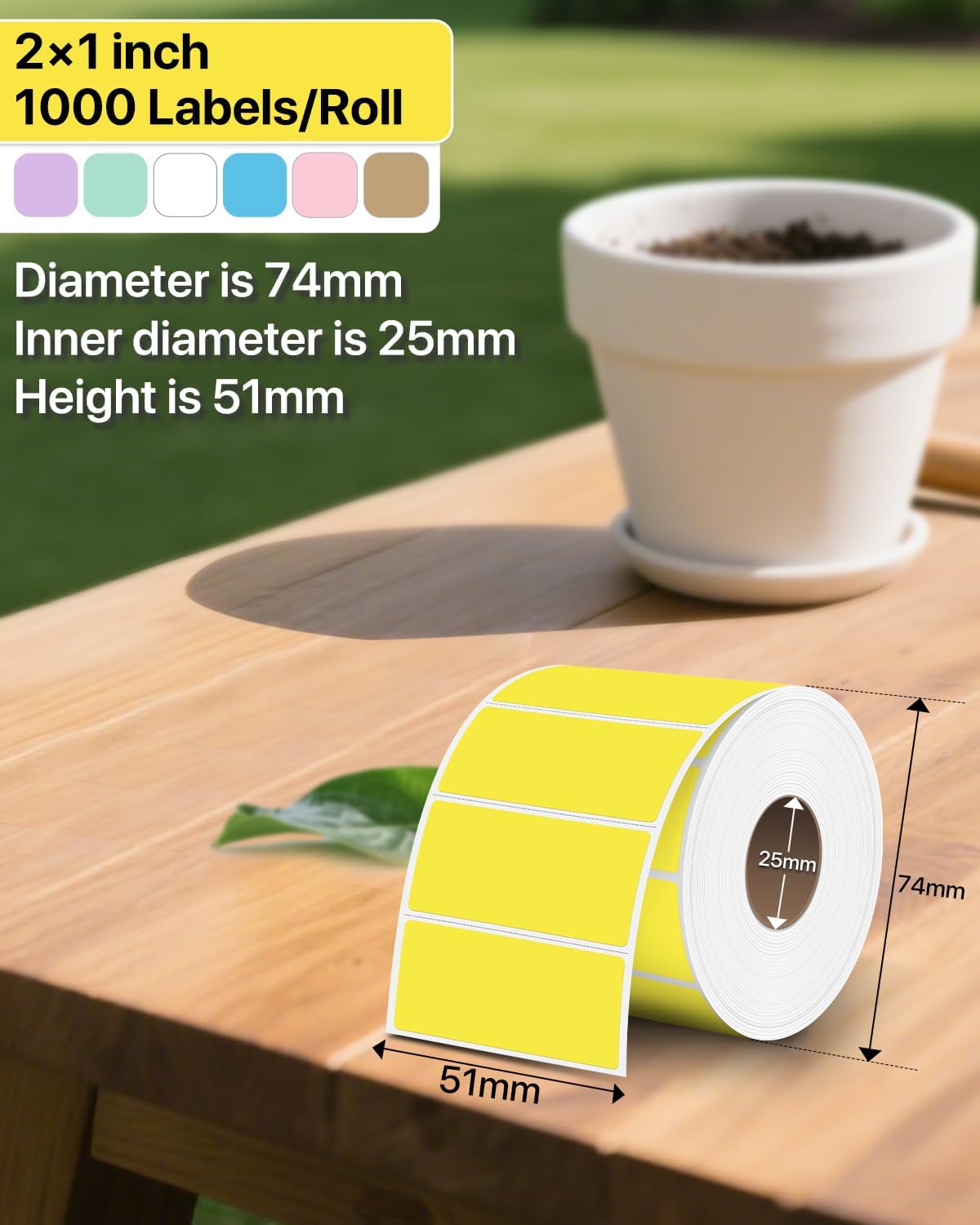 2×1 Inch Thermal Labels Sticker Self-Adhesive Label Paper Yellow Direct Thermal Printer Stickers with Perforation Line 1000 Sheets/Roll