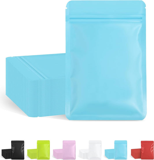 100 Pack Resealable Packaging Bags for Small Business Double-Sided Color Smell Proof Bags for Food Storage Flat Bags (Blue, 4.7" x 7.1")