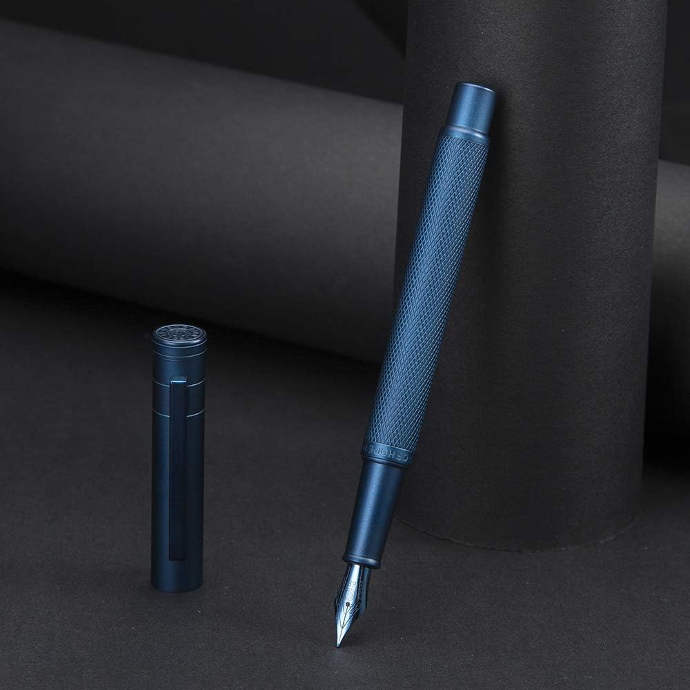 Hongdian 1851 Dark Blue Forest Fountain Pen Medium Nib, Classic Design with Converter and Metal Pen Case