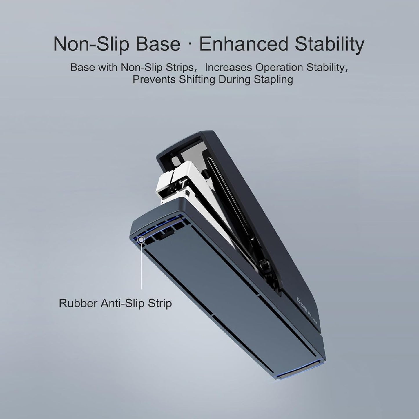 Comix Desk Stapler, 40 Sheet Capacity, Quick-Change Pop-Up Stapler Track, for Office & Classroom, Blue&Gray
