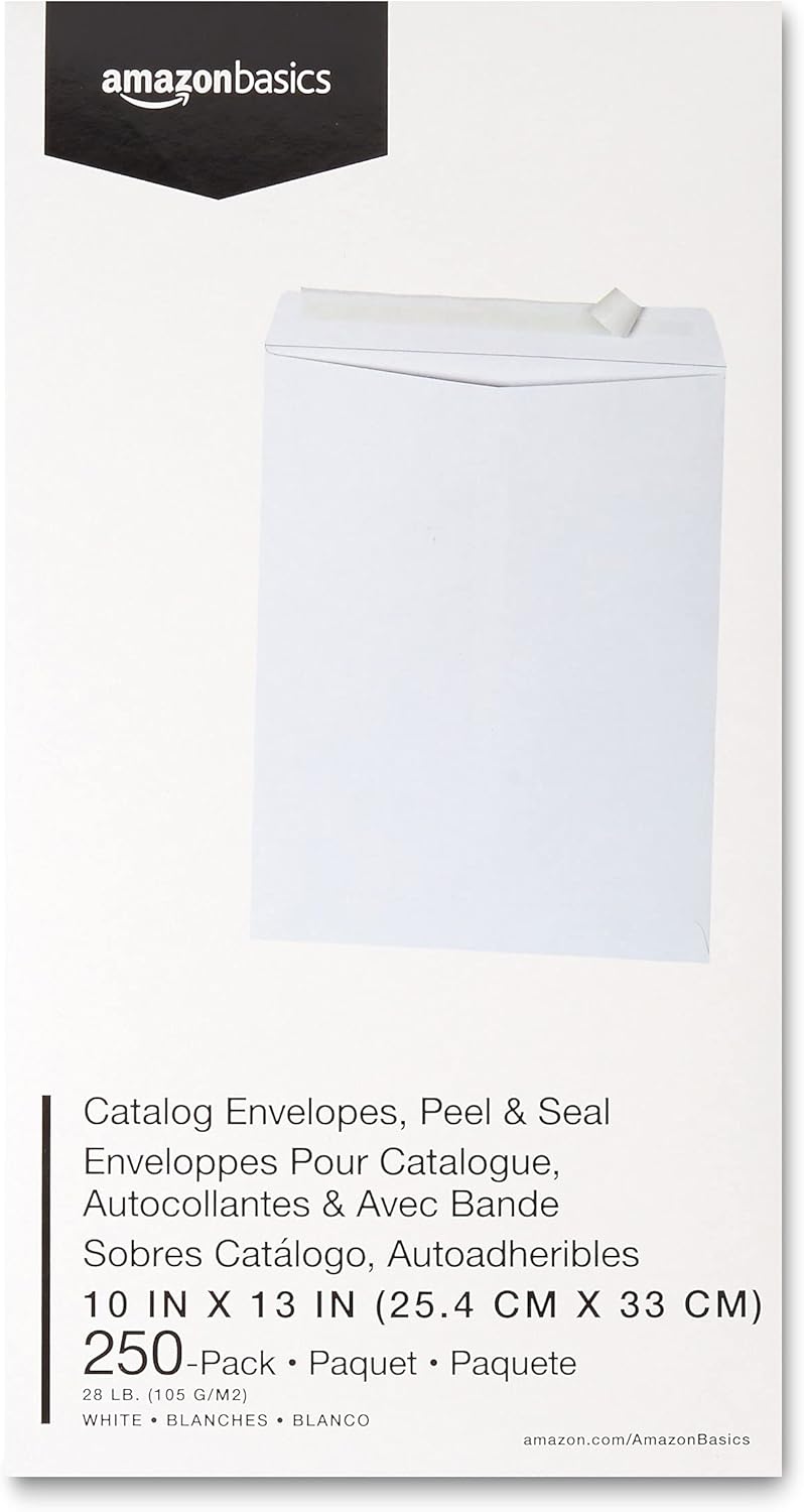 Amazon Basics Catalog Mailing Envelopes, Peel and Seal, 10x13 Inch, White, 250-Pack