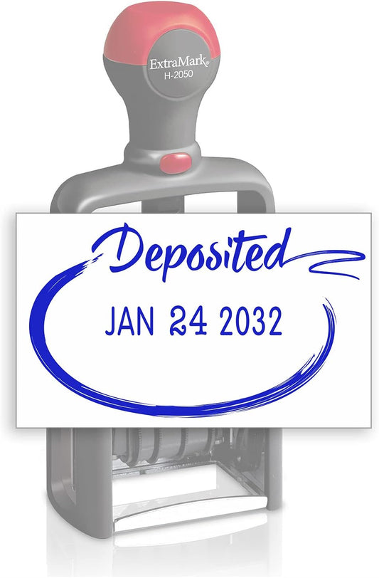 Heavy Duty Style Office Date Stamp with DEPOSITED - Self Inking Dater - Style C - Blue Ink Color