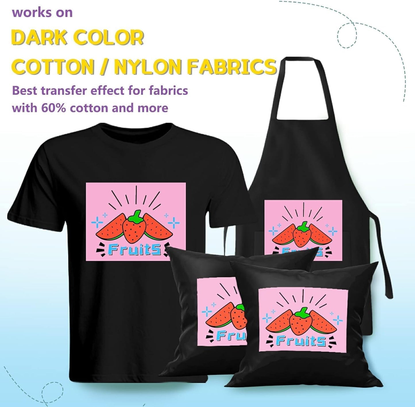 HTVRONT Printable Heat Transfer Vinyl for Dark Fabric - 6 Sheets 8.5"x11" Heat Transfer Paper for T Shirts