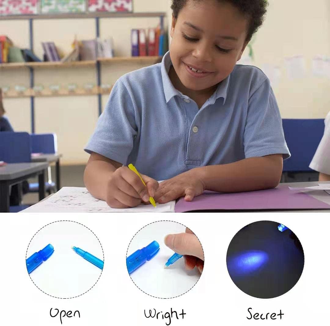 Invisible Ink Pen, Upgraded Spy Invisible Ink Pen with UV Light Magic Marker for Secret Message and Kids Christmas Goodies Bags Toy (6pcs)