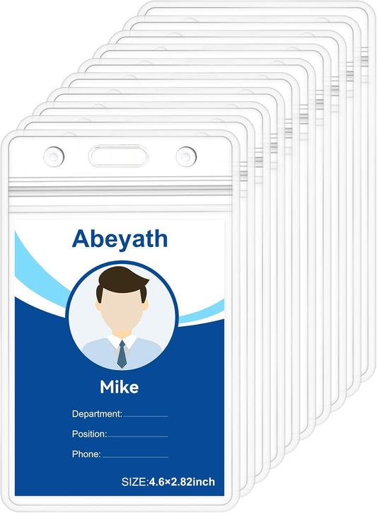 50Pack Extra Thick ID Card Name Badge Holder Heavy Duty Waterproof Clear Plastic PVC Vertical Sleeve Pocket Resealable 4.6x3.82inch