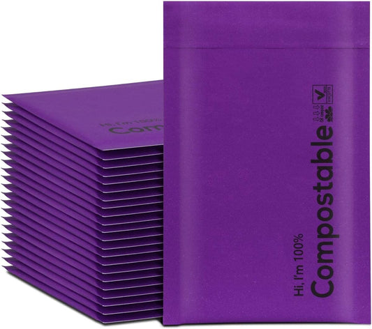 4x8 100% Biodegradable Bubble Mailers,25 Count Kraft Purple #000 Compostable Padded Packaging Wrap Envelopes Pouches Eco Friendly Self Seal Bags