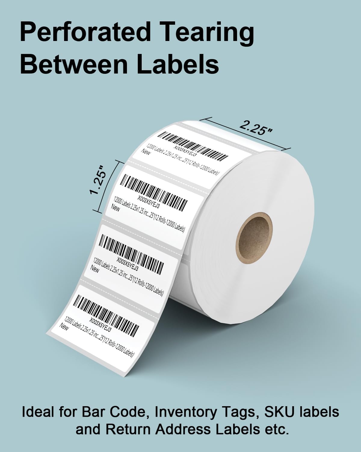 2.25" x 1.25" 3-Proof White Direct Thermal Labels for Zebra ZD410 ZD411 LP2824 ZD421 ZD420 GK420D, 12 Rolls 12000 Pcs 2-1/4x1-1/4 Barcode Return Address Labels Used with Rollo MUNBYN