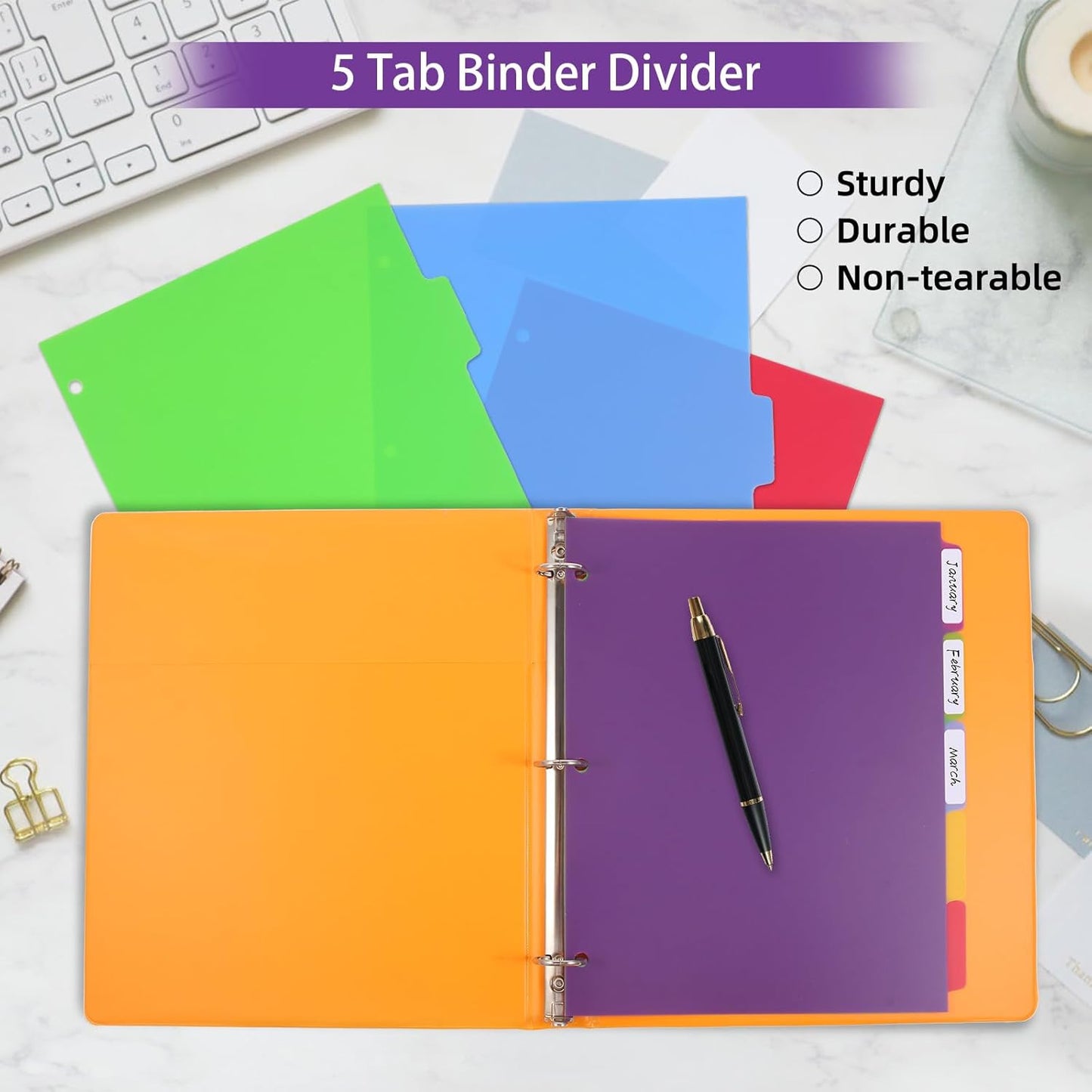 3 Sets Colorful Binder Dividers with Tabs,Plastic Index with 5 Tabs,Big Tab Dividers for 3 Ring Binder