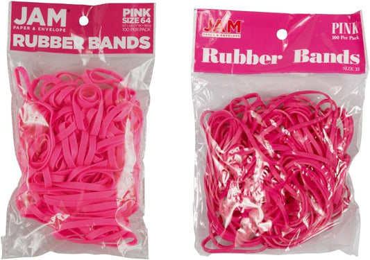 JAM PAPER Colorful Rubber Bands - Sizes 33 & 64 Set - Pink Multi-Purpose Rubberbands - 200/Pack