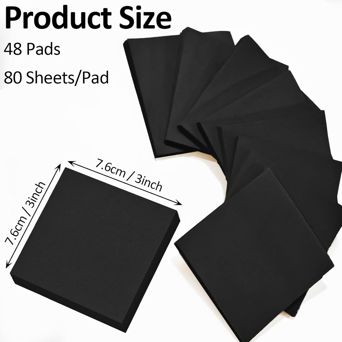 Beieverluck 48 Pack Pop Up Sticky Notes 3X3 Inch Colorful Post Stickies Self Sticky Note Pads for Office, Home, School, Meeting, 80 Sheets/pad, (Black)