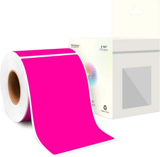 3 x 5 Inch 250Pcs Rectangle Color Coding Stickers,Strong Adhesion Easy to Write Label for Moving,Box Organization,Inventory,Business,Fluorescent Pink