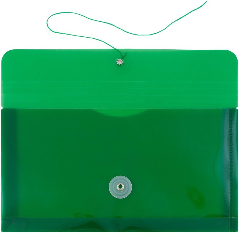 JAM PAPER Plastic Envelopes with Button & String Tie Closure - #10 Business Booklet - 5 1/4 x 10 - Green - 12/Pack