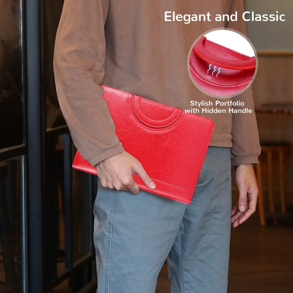 Darolin Zippered Leather Padfolio Portfolio with [Hidden Handle] and [Clipboard], Business Conference Portfolio Organizer Notepad Folder, Padfolio for Women/Men (Red)