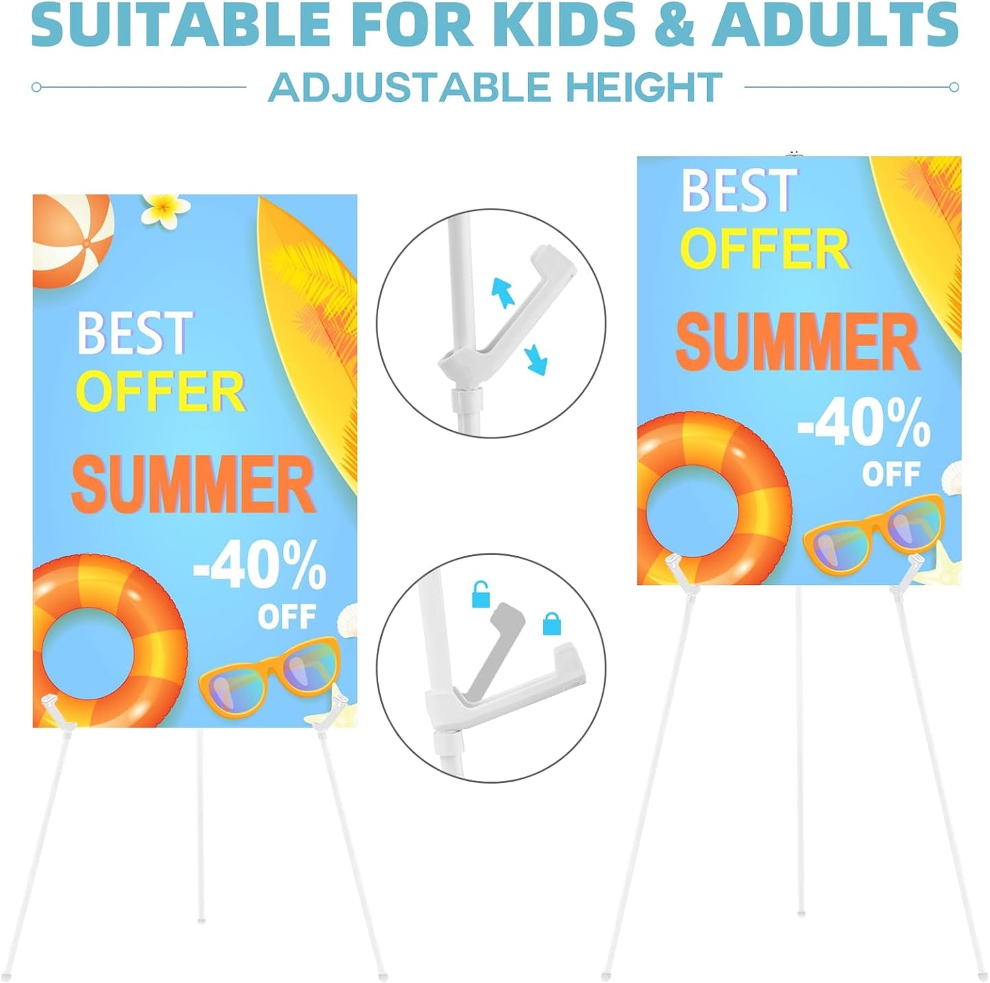 1PCS White Easel Stand for Sign, 66 Inches Lightweight Adjustable Art Poster Board Stand for Display Wedding Welcome Sign, Metal Easel Stand for Painting with Portable Bag