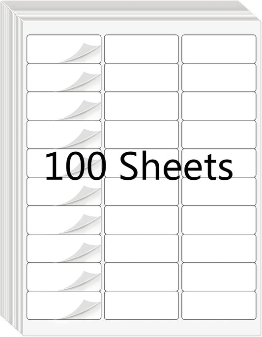 30 UP 1" X 2-5/8" FBA White Shipping Address Labels for Laser and Ink Jet Printer, 30 per Page (100 Sheet, 3000 Labels)