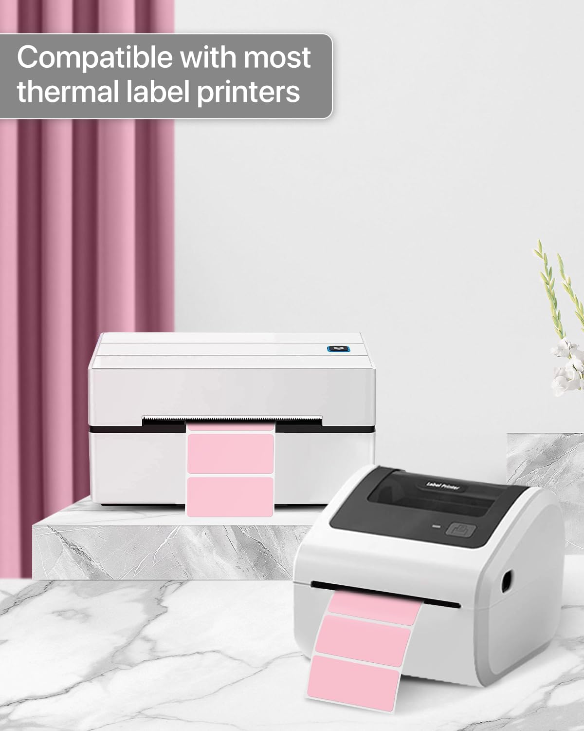 2×1 Inch Thermal Labels Sticker Self-Adhesive Label Paper Pink Direct Thermal Printer Stickers with Perforation Line 1000 Sheets/Roll