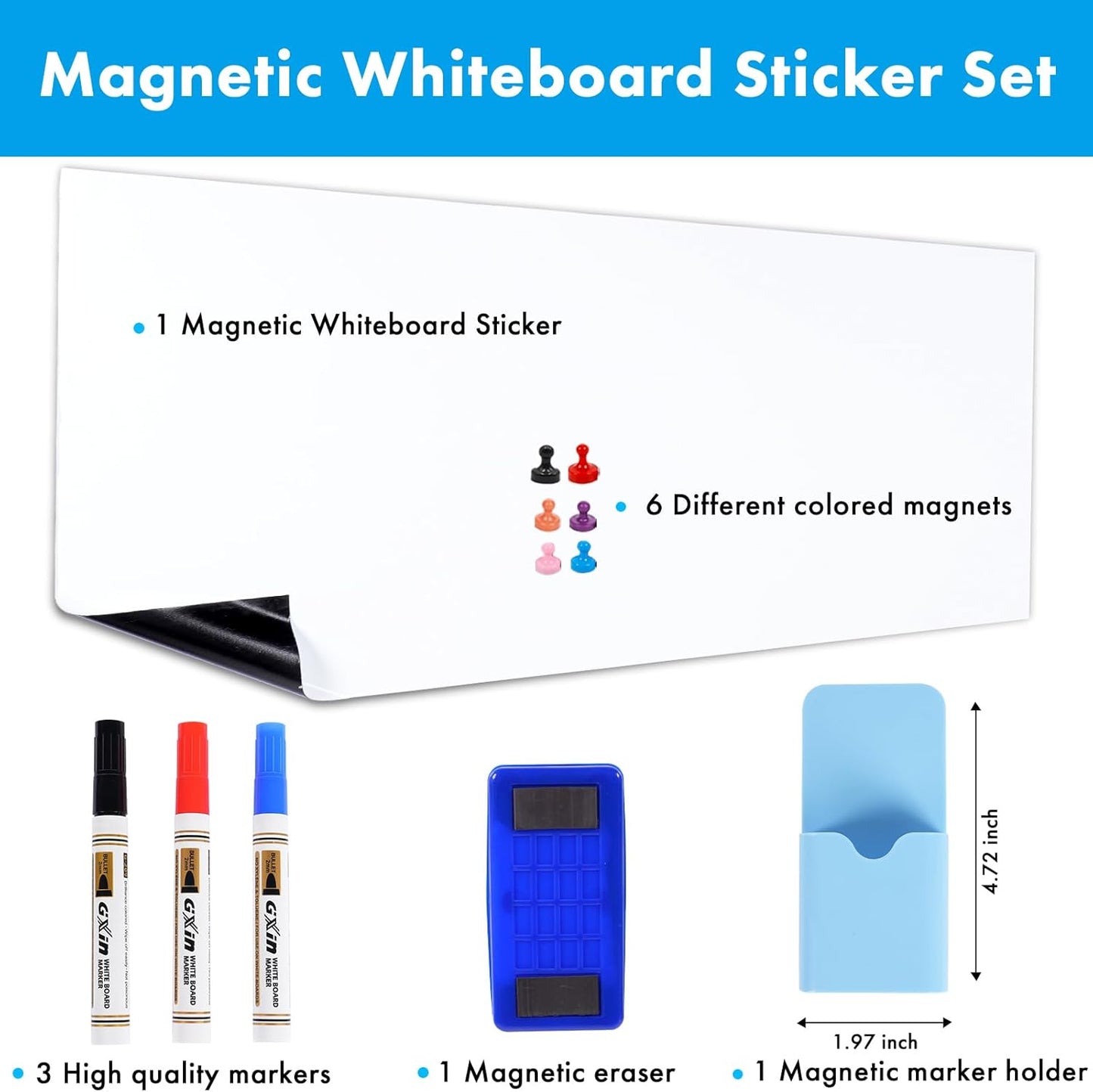 HAMIGAR Magnetic Whiteboard Contact Paper 18" x 24" Dry Erase White Board Sticker for Wall Stick on White Board Peel and Stick Wallpaper Adhesive Poster with Marker, Magnetic Eraser and Magnets