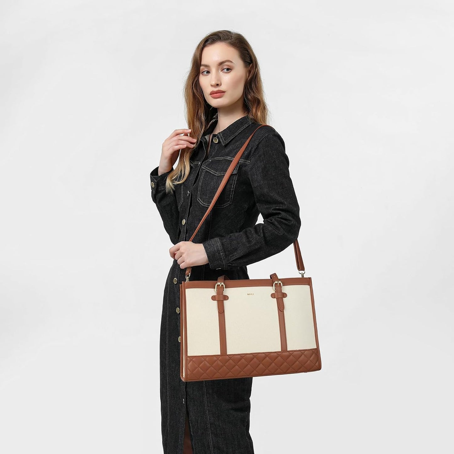 Keyli 3pcs Laptop Bag for Women,15.6 Inch Canvas Tote Bag Work Bags Large Business Computer Briefcase Shoulder Handbag Purse