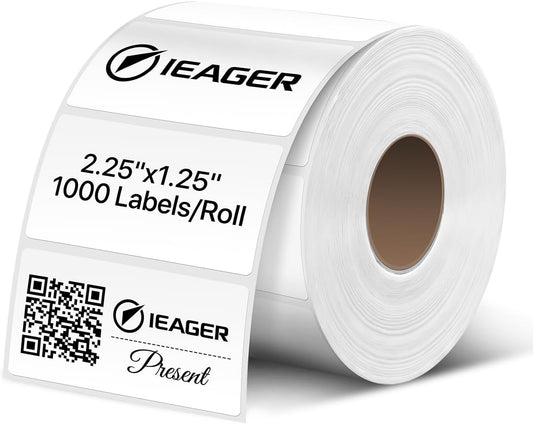 iEager 2.25x1.25 Inch Thermal Labels, White Durable Thermal Printer Stickers, Self-Adhesive Rectangle Shipping Label Printer Sticker for Barcode, Name, Address, 1000 Labels/Roll