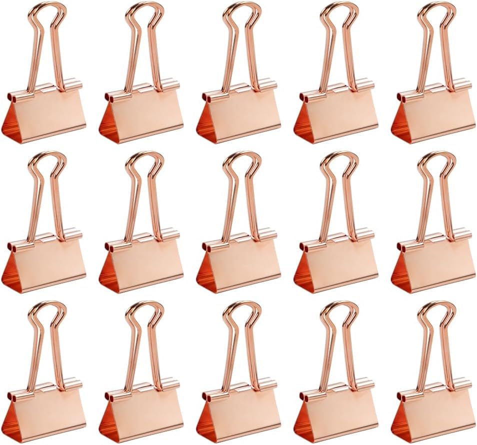 JAM PAPER Colorful Binder Clips - Medium - 1 1/4 Inch (32 mm) - Rose Gold Binderclips - 15/Pack