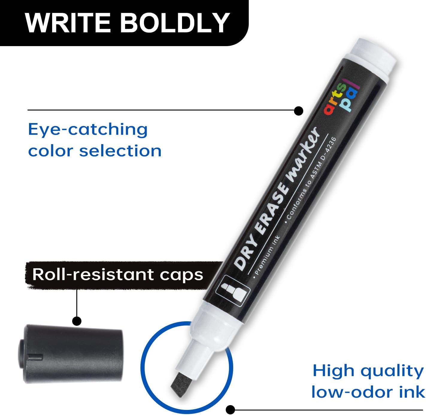 Artspal Dry Erase Markers, 48 Count, Black, Chisel Tip, Low Odor, Easy Erase, Whiteboard Markers for Classroom, Office, Home, Teachers, Kids, Back to School Supplies
