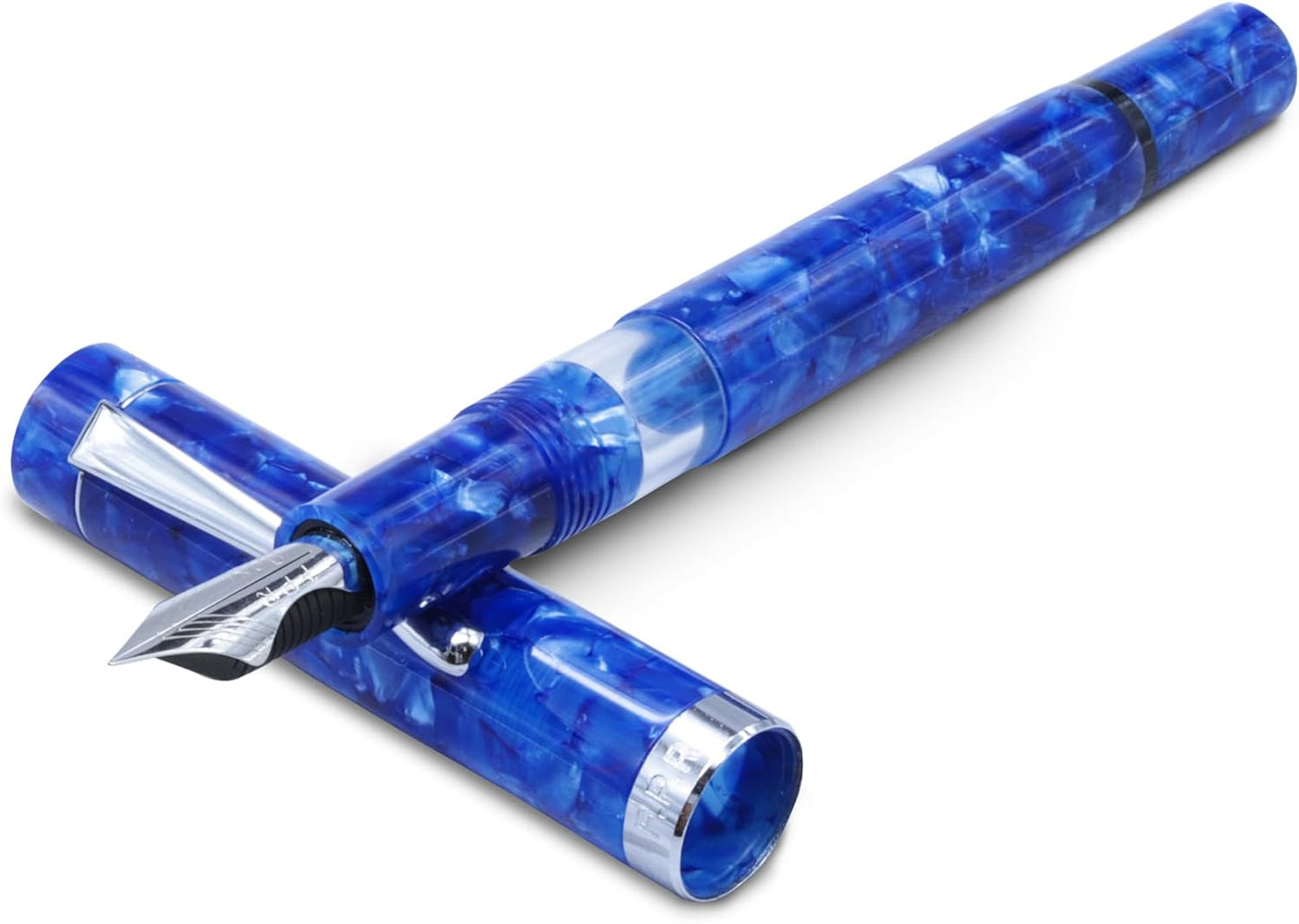 Jaipur V2 Piston Filled Refillable Fountain Pen - Blue Ultra Flex Cursive Pen w/Stainless Steel Nib - Luxury Pens w/Acrylic Body & Ebonite Feed - Fountain Pens for Journaling & Calligraphy