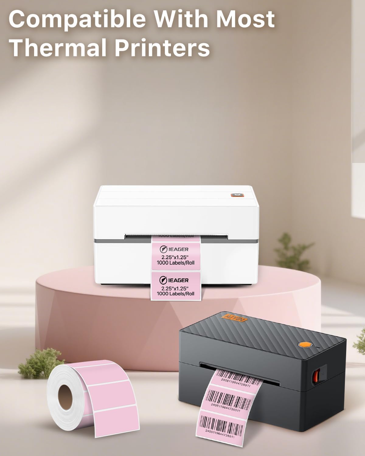 iEager 2.25x1.25 Inch Thermal Labels, Pink Durable Thermal Printer Stickers, Self-Adhesive Rectangle Shipping Label Printer Sticker for Barcode, Name, Address, 1000 Labels/Roll