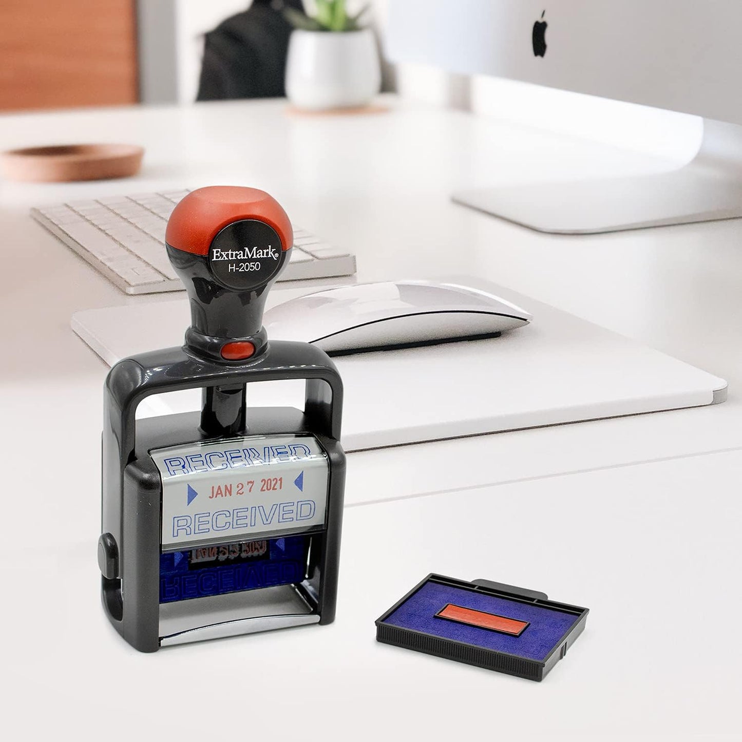 Heavy Duty Style Office Date Stamp with E-MAILED - Self Inking Dater - Style C - Blue Ink Color