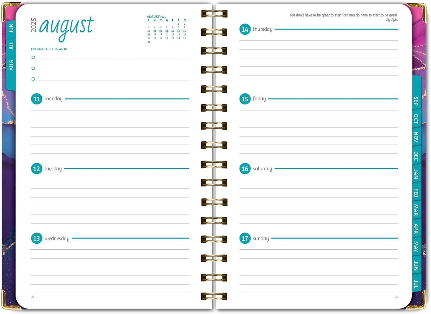 HARDCOVER Academic Year 2025-2026 Planner: (June 2025 Through July 2026) 5.5"x8" Daily Weekly Monthly Planner Yearly Agenda. Bookmark, Pocket Folder and Sticky Note Set (Pink Purple Marble)