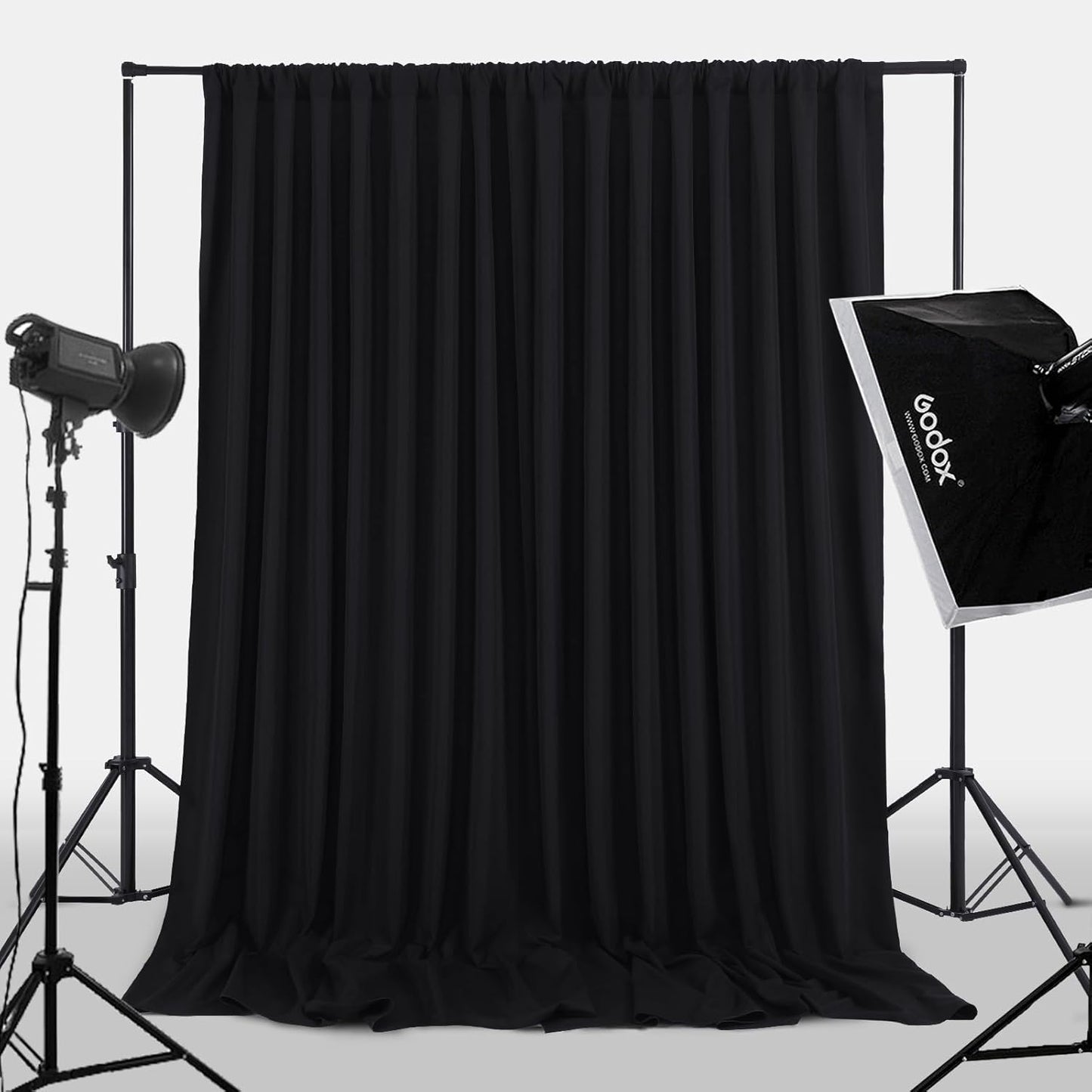 Black Backdrop Curtains 2 Panels 5ft x 10ft Polyester Photo Backdrop Drapes for Wedding Party Stage Birthday Decorations