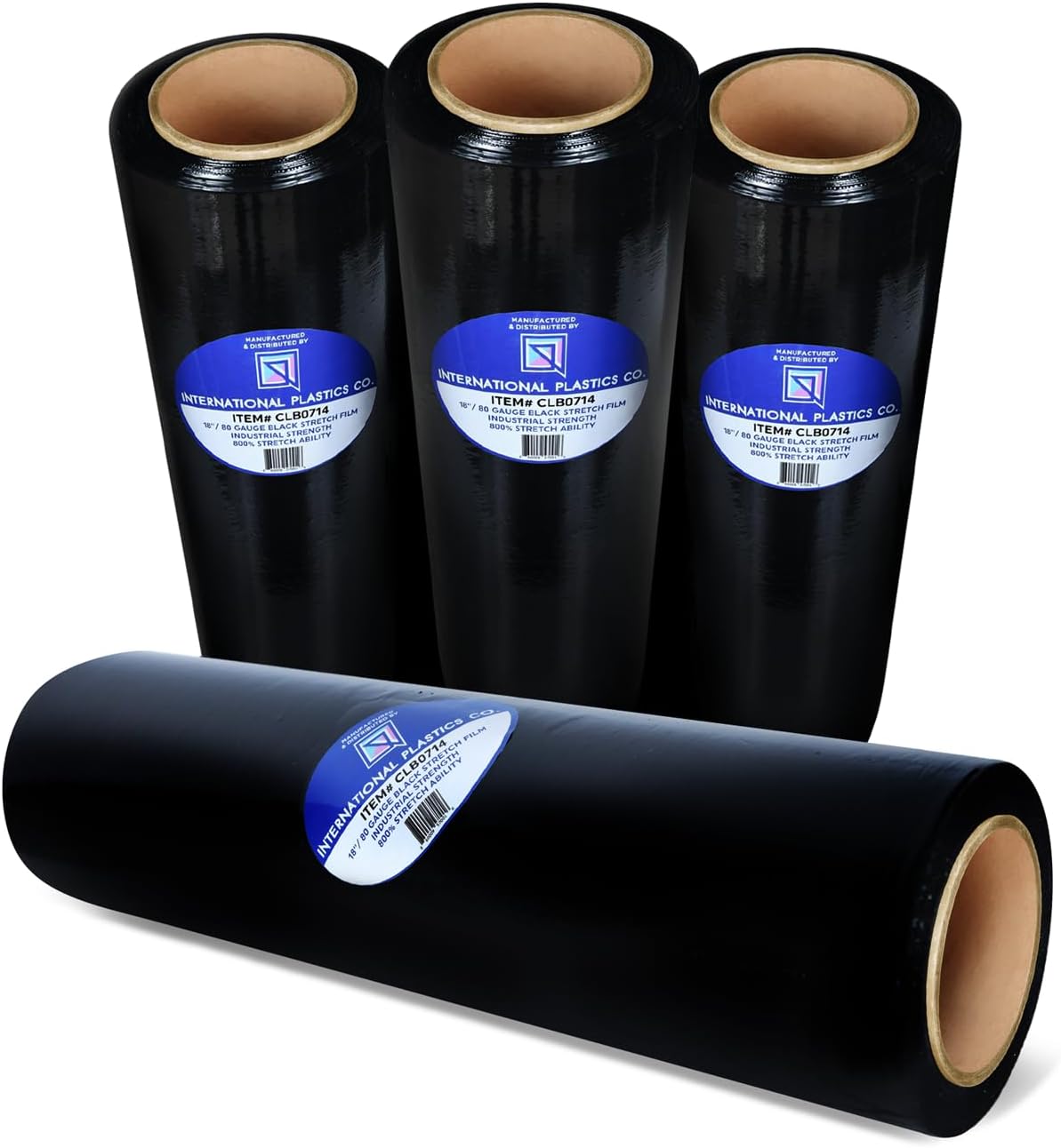 International Plastics Co. Black 18" Stretch Film/Wrap 1500 feet 7 Layers 80 Gauge Industrial Strength 800% Stretch 20 Microns Durable Adhering Packing Moving Heavy Duty Shrink Film (1 Pack, Black)