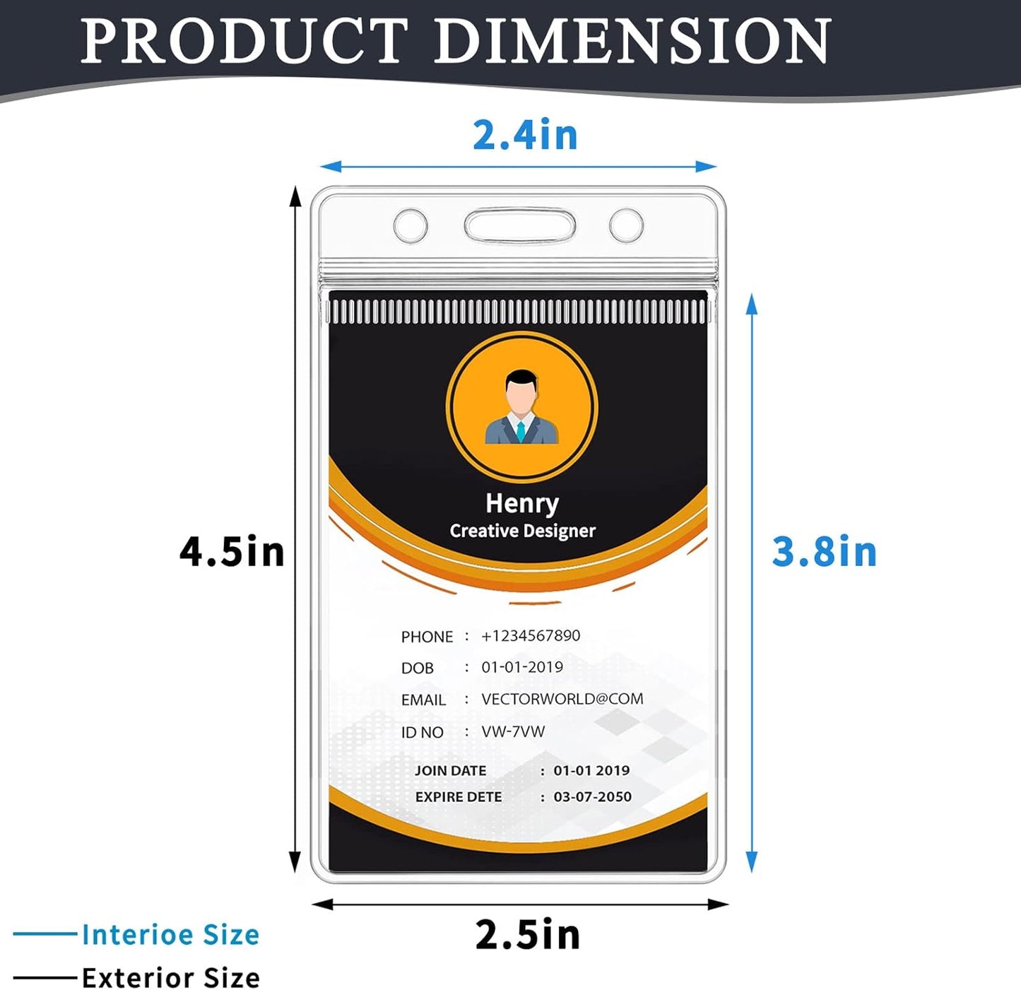 200 Pack ID Badge Holder - Vertical Badge Holder, 2.25" x 3.5" Clear Cards Holders for Lanyard, Plastic Sealable Waterproof, Name Tag Holder for Nurses, Office and School