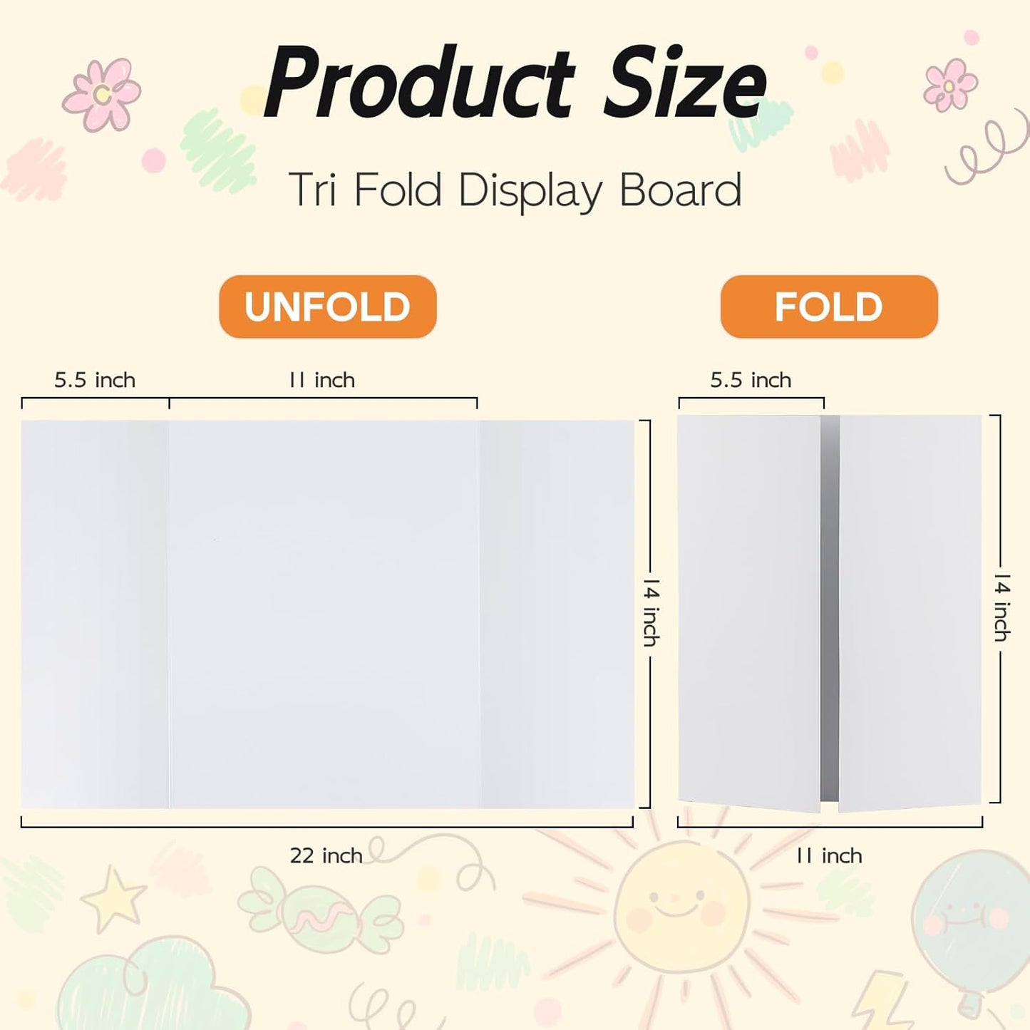 4 Pack Trifold Poster Board, 14x22 Inches White Presentation Board, Portable Display Board for Science Fair, School DIY Project and Business Exhibitions