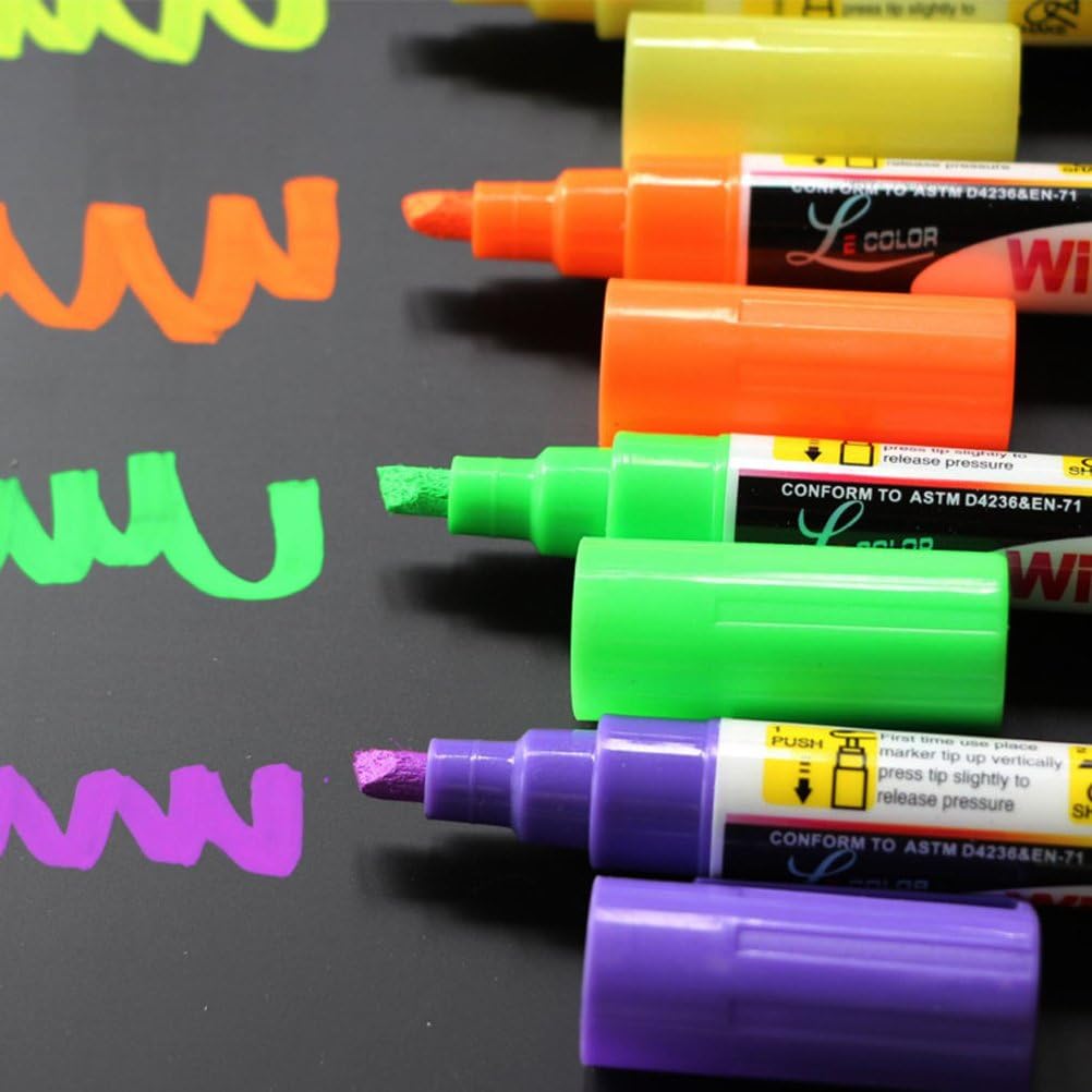 8 Pack Chalk Marker Pen Dry Erase Markers 6mm Reversible Bullet & Chisel Tip Fluorescent Markers Highlighters for LED Menu Board Bistro Board AD Drawing POP Art Glass Window Blackboard WhiteBoard