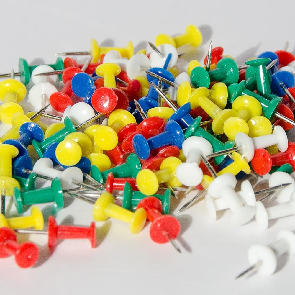 100 Pack Push Pins Tacks, Clear Plastic Head, Steel Point,Thumb Tacks for Bulletin Board,Stick Pins Thumb Tacks for Cork Board Wall Hangings (100, Assorted Colors)