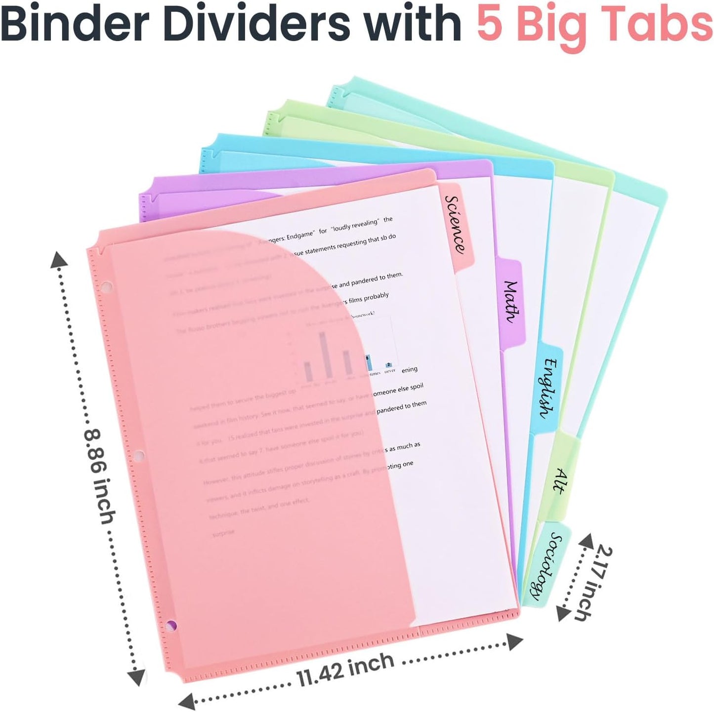 5 Tabs Dividers with Pockets for 3 Ring Binder, 5 Counts Binder Dividers Index for US Letter Size, Binder Dividers with Tabs for School Office Organization(XY026) (1)