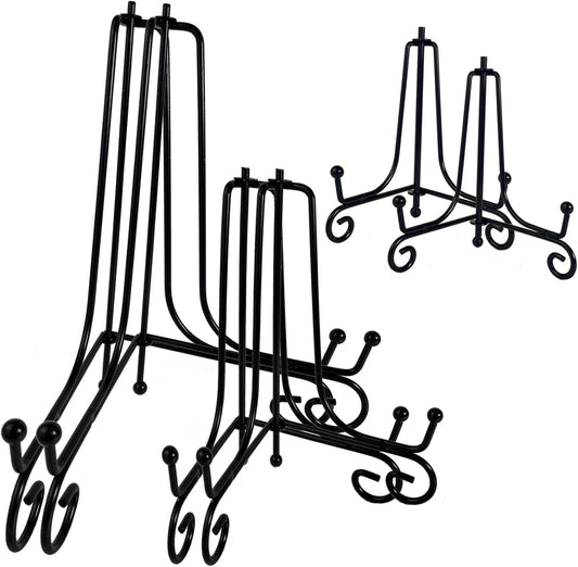 6PCS 3 Size Black Iron Plate Stands for Display - 4, 6, 8 Inch Decorative Metal Plate Holders - Mini Easel, Frame, Book, Card, Plaque, Bowl, Picture Display Stands