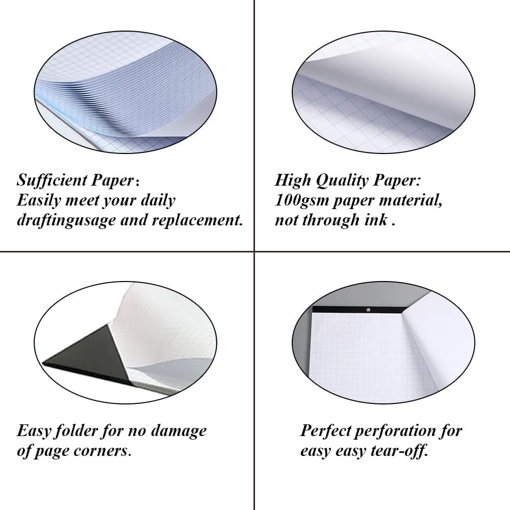 (2-Pack) Large Engineering Graph Paper - 22" x 17" Grid Paper, 100 Sheets/200 Pages, 4"x4" Grid Pad Giant Drafting Pad Sketching Graph Paper for Engineer Architect Designer Mathematician Draftsman