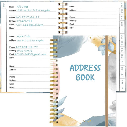 Address Book with Alphabetical Tabs - Telephone & Address Book with Address Contacts, Special Date, Phone, Birthday & Internet Login Password for Home and Office, 4.3" x 6.2", Blue Leaf