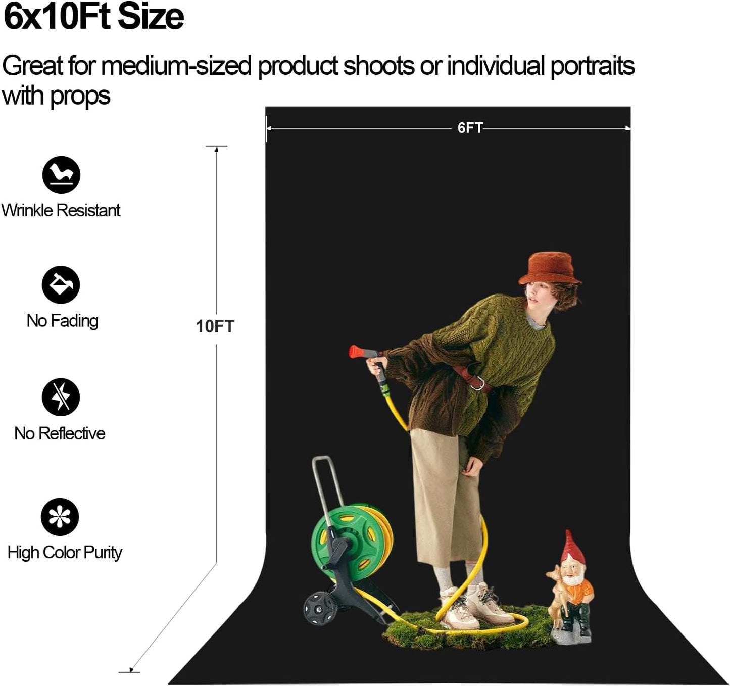 6x10 Ft Black Backdrop for Photography Background, Studio Background for Portraits, Product Shoots, Vedio, Chromakey Black Screen for Streaming Live, Party, Zoom Meeting