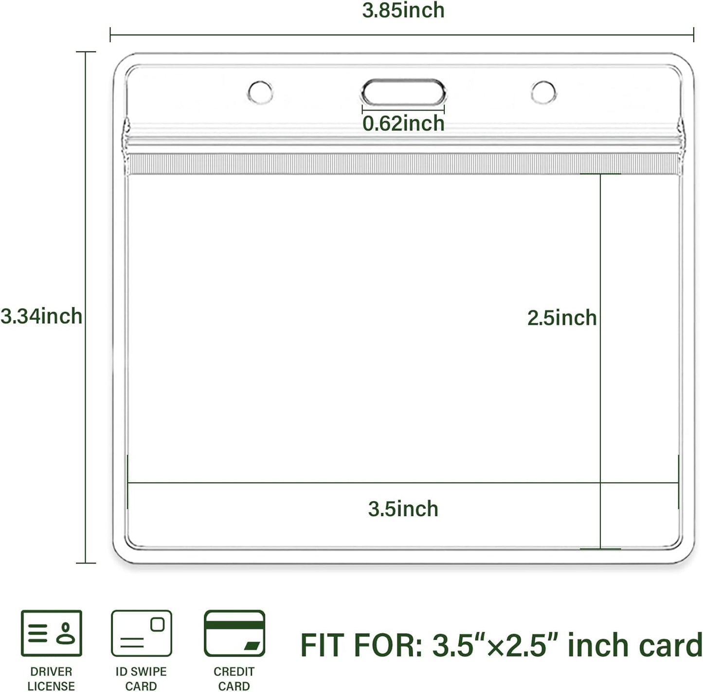 3.5x2.5 Inches Horizontal Badge Holder, Clear ID Card Holder with Waterproof Resealable Zip Type Protector, Badge Sleeve Fits Name Tag Holder/RFID/Proximity/Credit Card(Holders,50PCS)