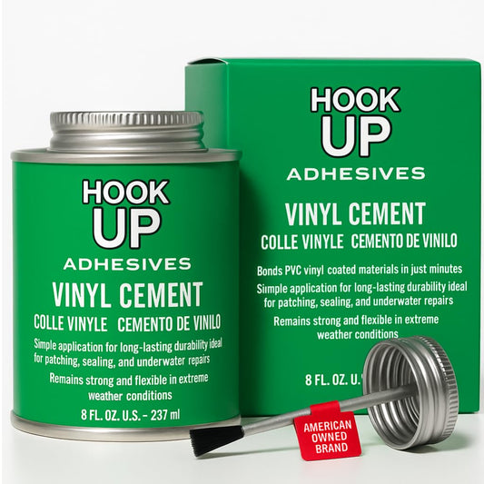 HOOK UP 8 OZ Adhesives, Premium Waterproof Vinyl Cement Glue for Pool Repairs & Inflatable Items Fast-Drying, Strong Bonding Adhesive Ideal for Vinyl, PVC, Upholstery, Tarps, Hot Tubs, Air Mattresses