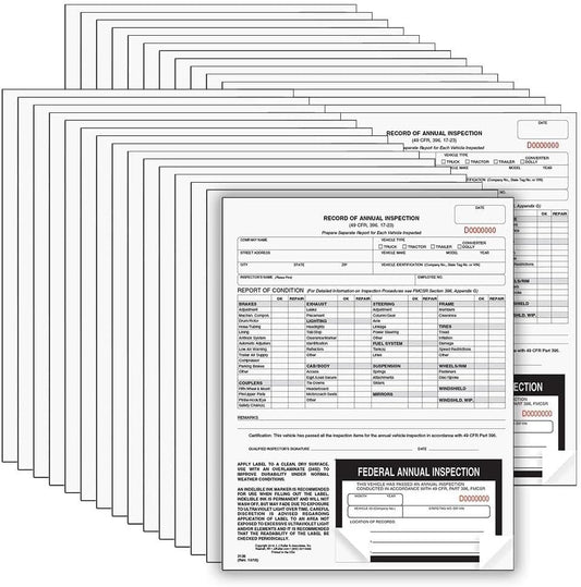 J. J. Keller 25-Pack, Record of Annual Inspection Form with Inspection Decal, 2-Ply Carbonless Form, DOT Compliant