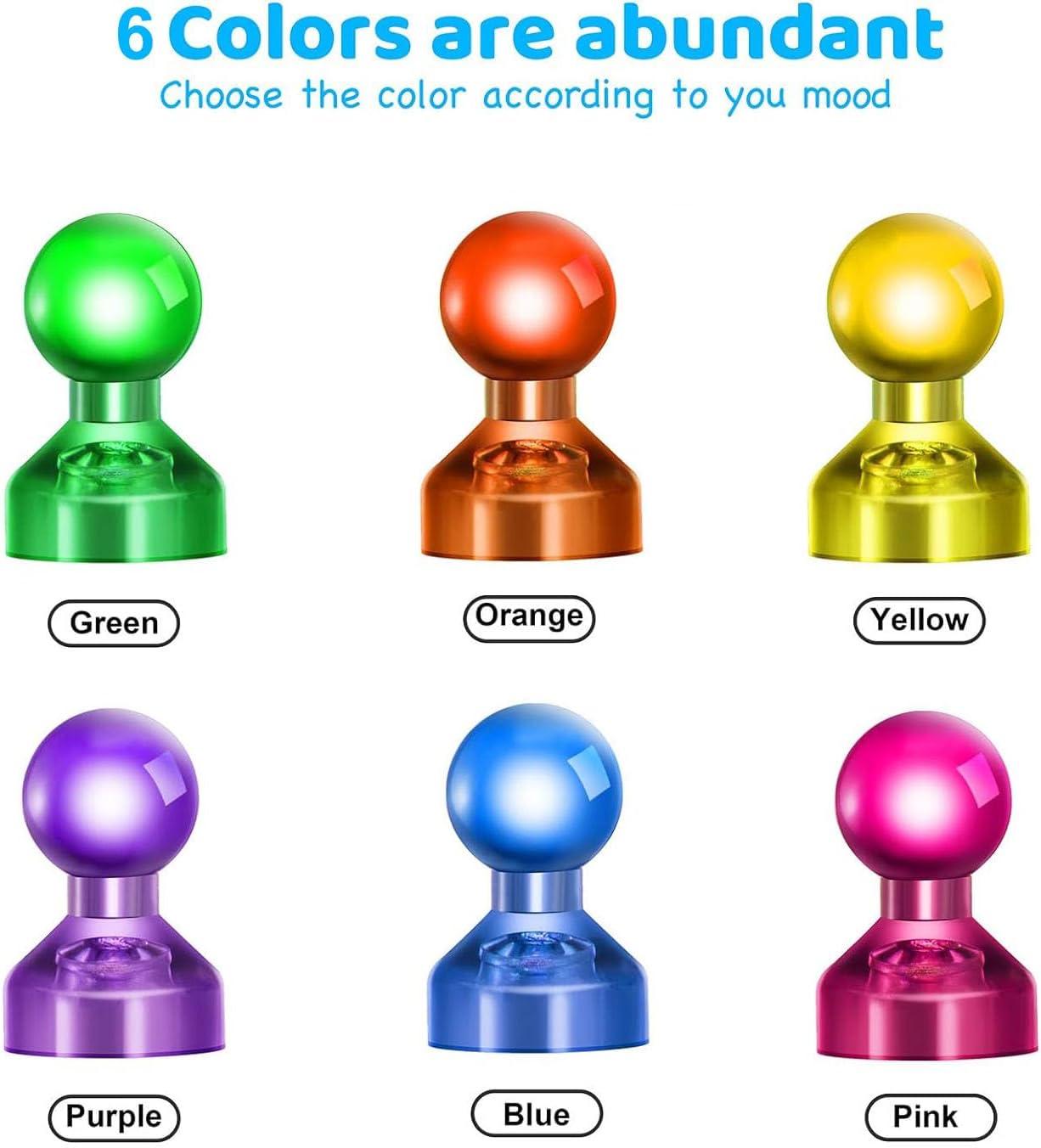 60 PCS Colorful Strong Magnetic Push Pin Magnets, Office Classroom Magnets,6 Assorted Color, Perfect to use as Kitchen Home and School, Map Magnets,Whiteboard Magnets