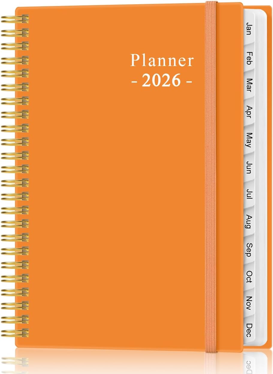 2026 Planner - Planner 2026 from January 2026 - December 2026, Weekly & Monthly Planner Spiral Bound with 12 Monthly Tabs, Inner Pocket, 6.4" x 8.5", Orange-E