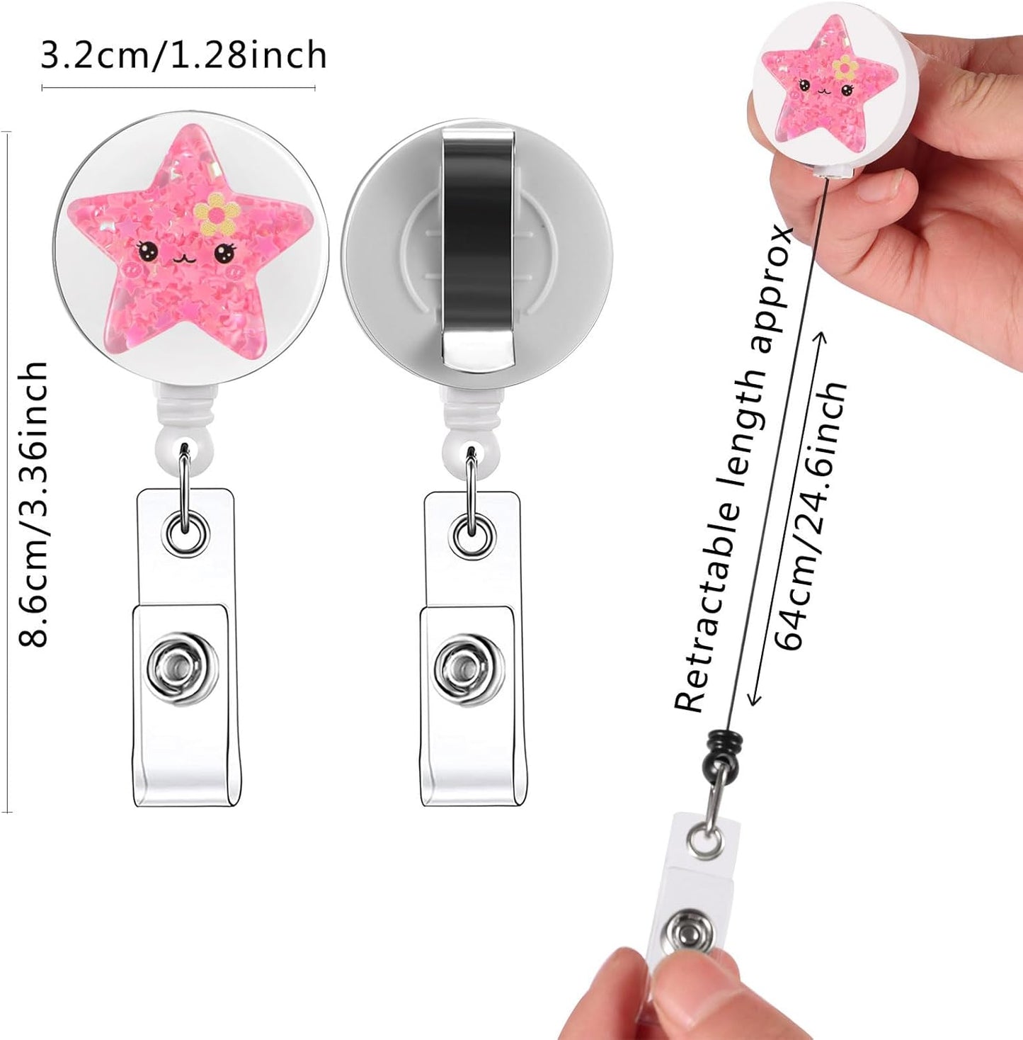10PCS Badge Reel Clip Retractable Lanyard for Id Badges - Women & Nurses, Cute Card Holder Reel