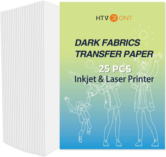 HTVRONT Heat Transfer Paper for Dark T Shirts -25 Sheets 8.5x11" Iron on Transfer Paper for Inkjet & Laser Printer, Stretchable & Durable Printable Heat Transfer Vinyl, Easy to Use
