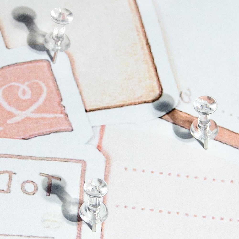 100 Pack Push Pins Tacks, Clear Plastic Head, Steel Point,Thumb Tacks for Bulletin Board,Stick Pins Thumb Tacks for Cork Board Wall Hangings (100, Clear)